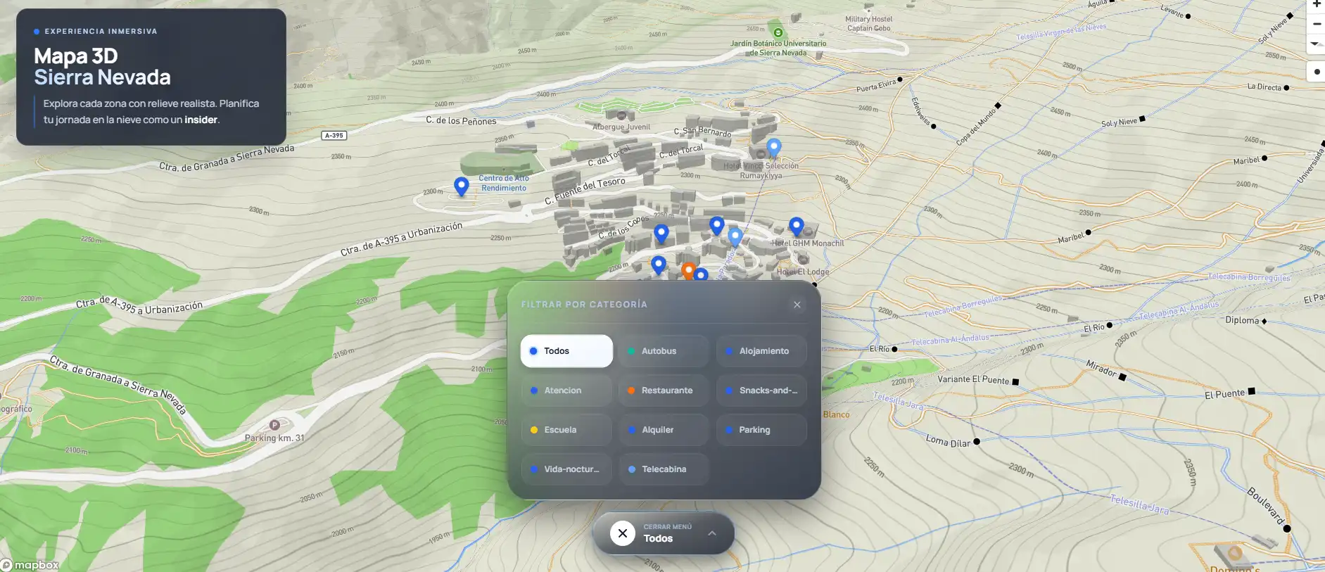Mapa de percursos de Sierra Nevada