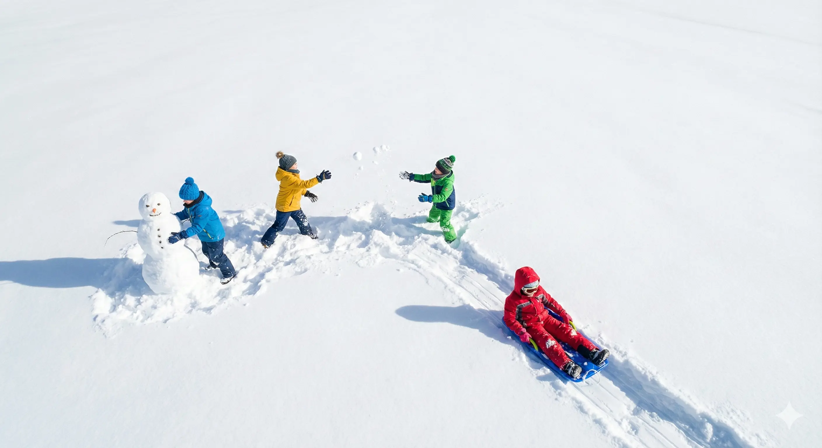 Família a divertir-se na neve